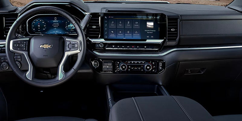 2026 Silverado 2500HD interior showing the 13.4-inch infotainment screen