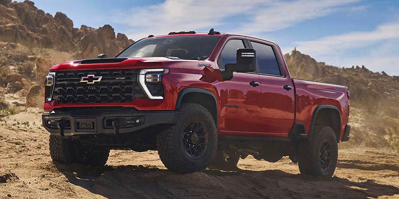 2026 Chevrolet Silverado 2500HD ZR2 front three-quarter view in the desert
