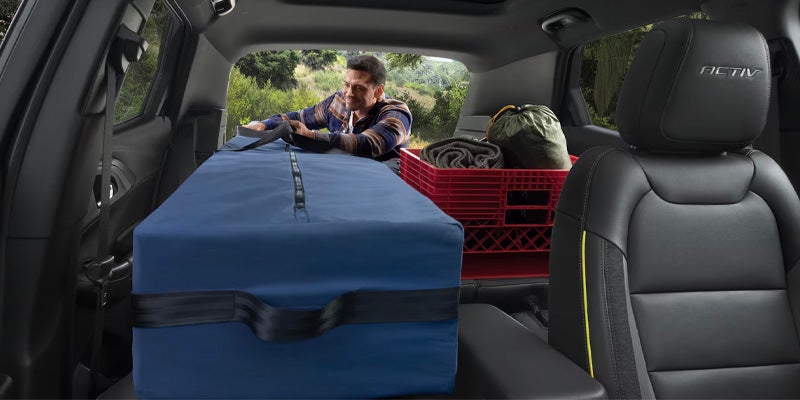 2026 Chevrolet Trailblazer cargo area viewed from inside with gear loaded